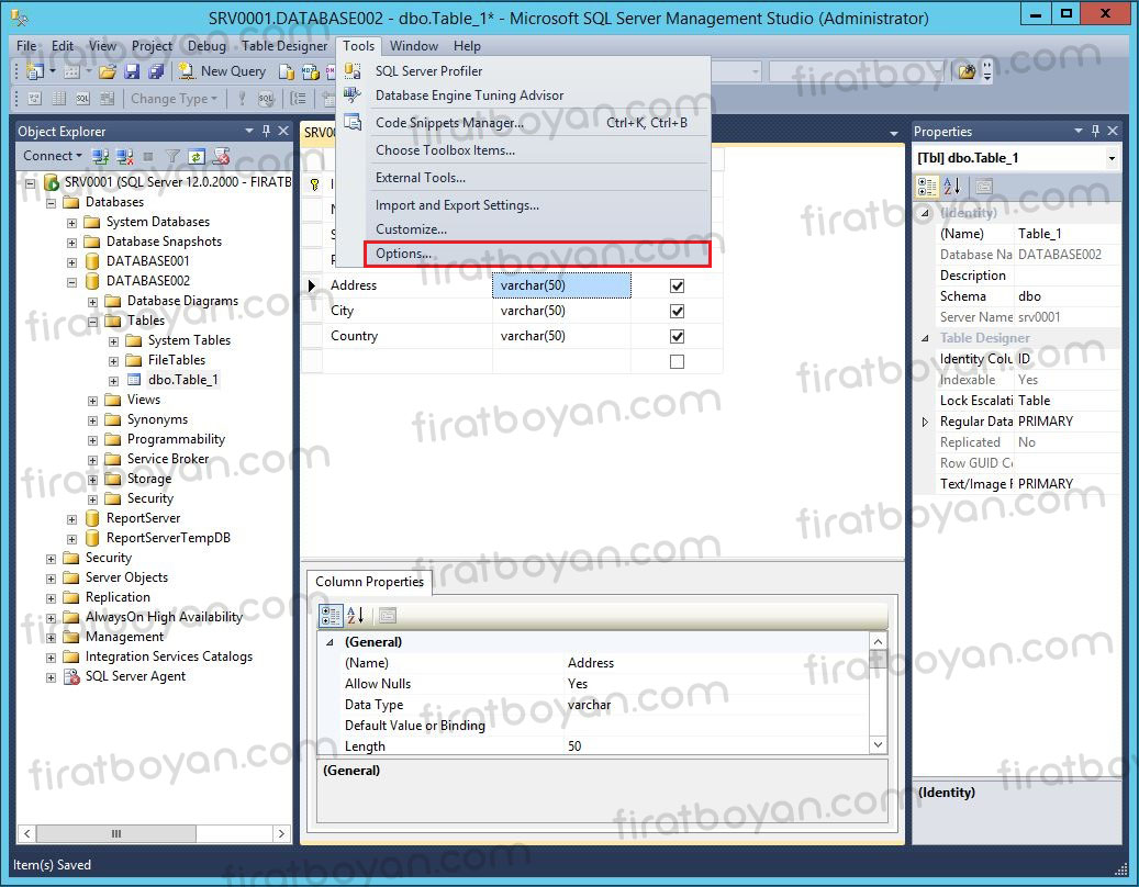 SQL Server 2014  Saving changes is not permitted Hatası ve Çözümü